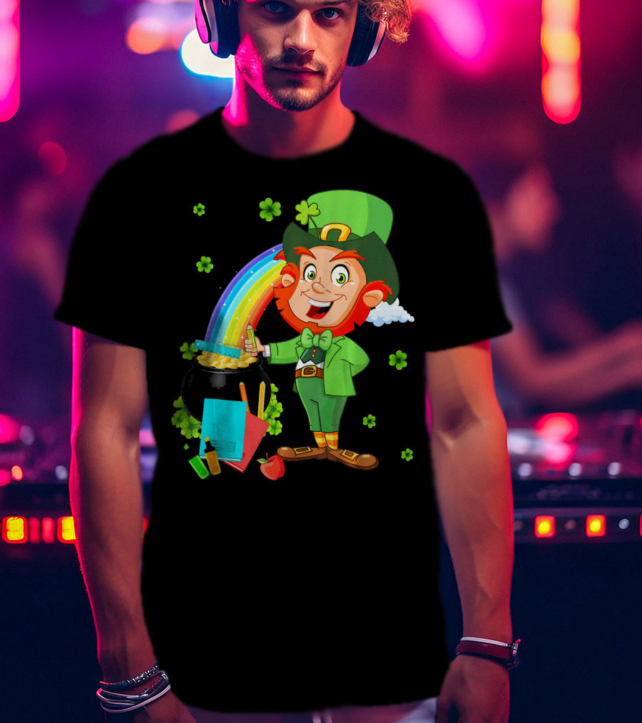 Leprechaun Teacher With Pot Of Gold And Rainbow T-Shirt