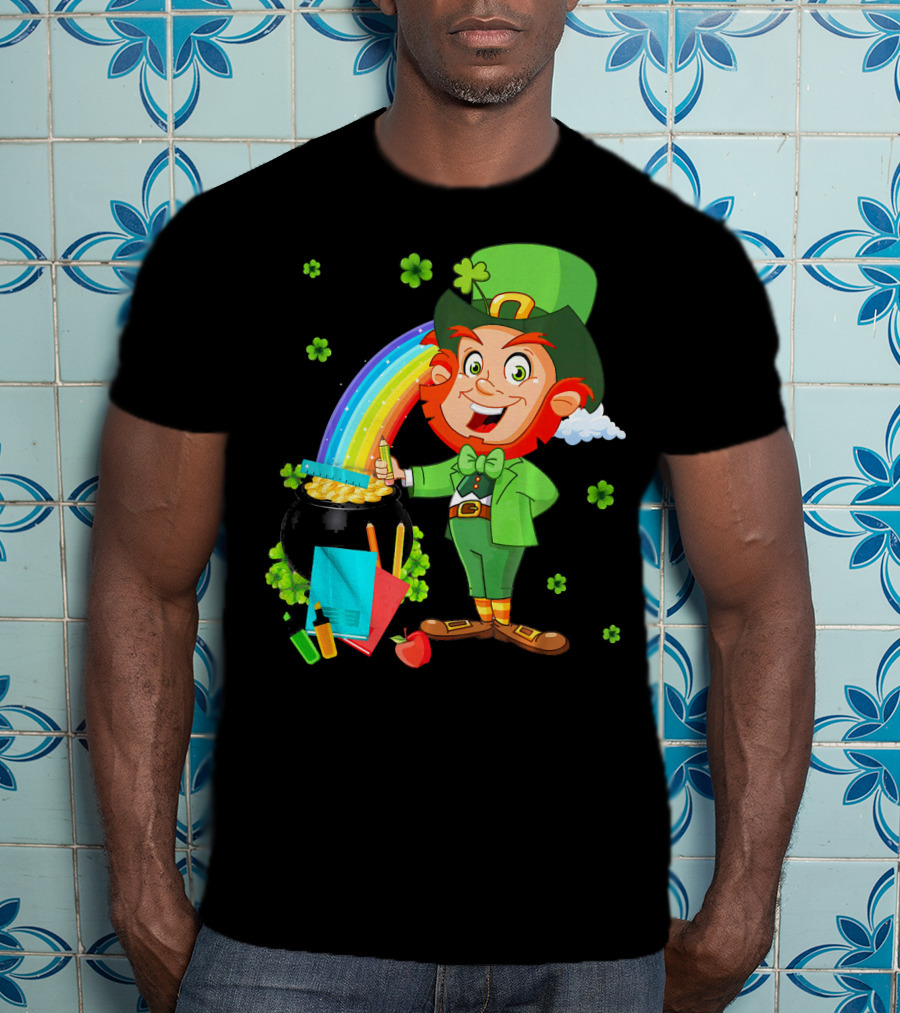 Leprechaun Teacher With Pot Of Gold And Rainbow T-Shirt