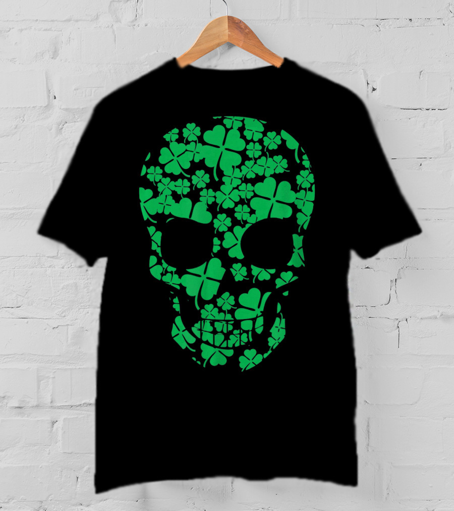 Saint Patricks Day Shamrocks Skull T-Shirt