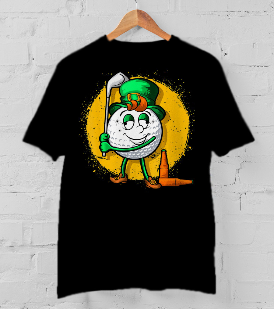 Leprechaun Golf Ball Golfer With Green Hat And Beer Bottles T-Shirt