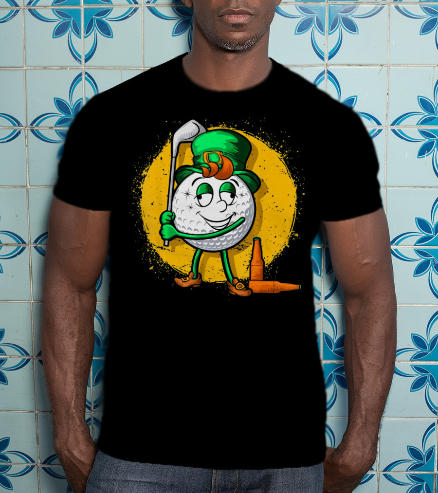Leprechaun Golf Ball Golfer With Green Hat And Beer Bottles T-Shirt