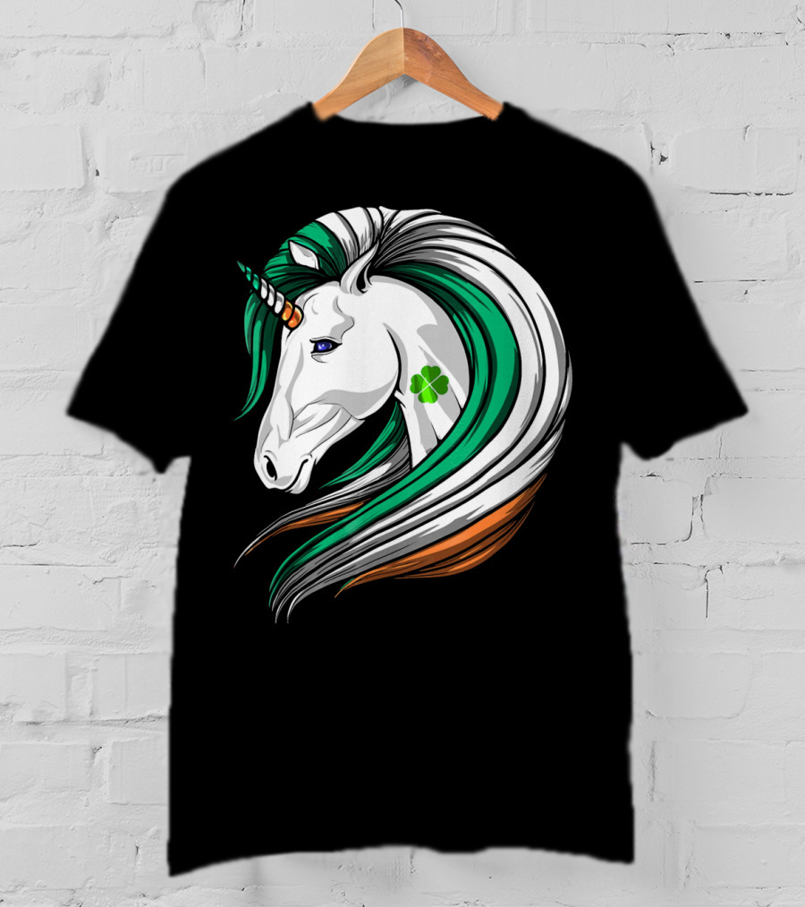 Ireland Flag Irish Flag Unicorn Shamrock Mane T-Shirt