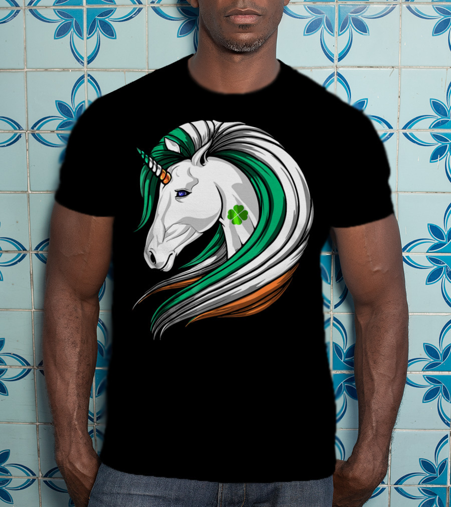 Ireland Flag Irish Flag Unicorn Shamrock Mane T-Shirt