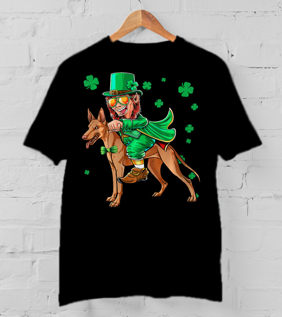 Leprechaun Pharaoh Hound Riding With Shamrock St Patrick's Day T-Shirt