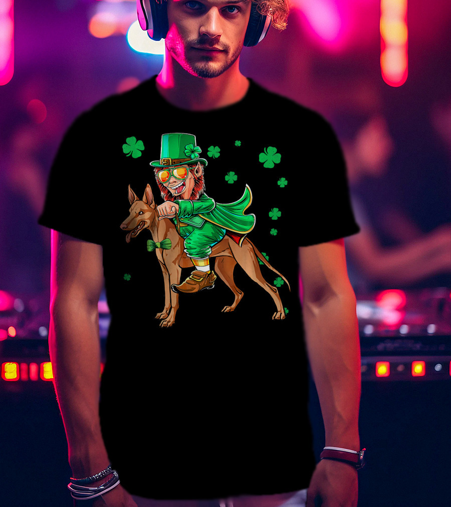 Leprechaun Pharaoh Hound Riding With Shamrock St Patrick's Day T-Shirt