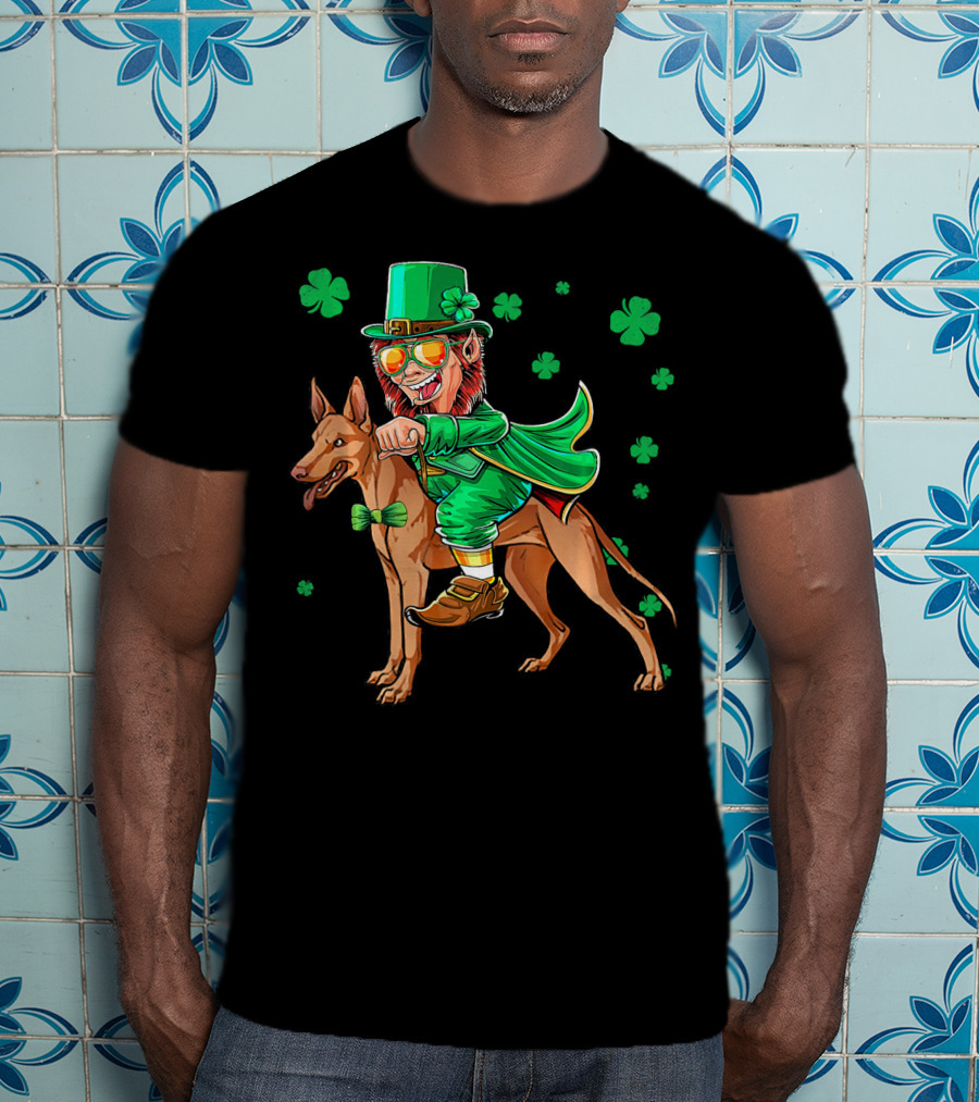 Leprechaun Pharaoh Hound Riding With Shamrock St Patrick's Day T-Shirt