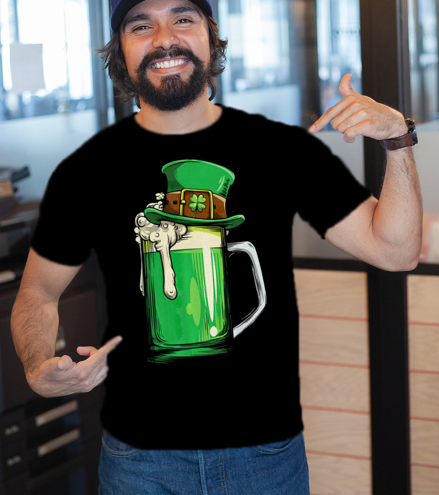 St Patrick Green Beer Leprechaun Hat Shamrock T-Shirt