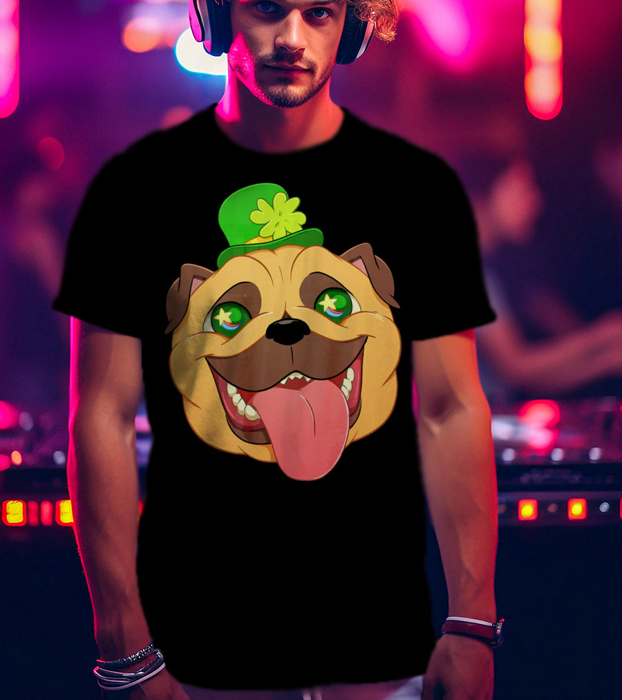 St Patricks Day Pug Leprechaun Irish Shamrock Hat T-Shirt