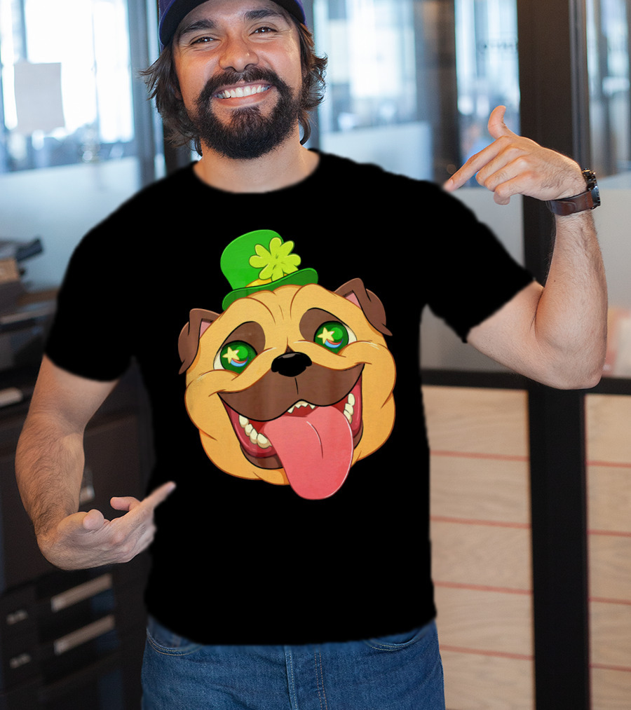 St Patricks Day Pug Leprechaun Irish Shamrock Hat T-Shirt