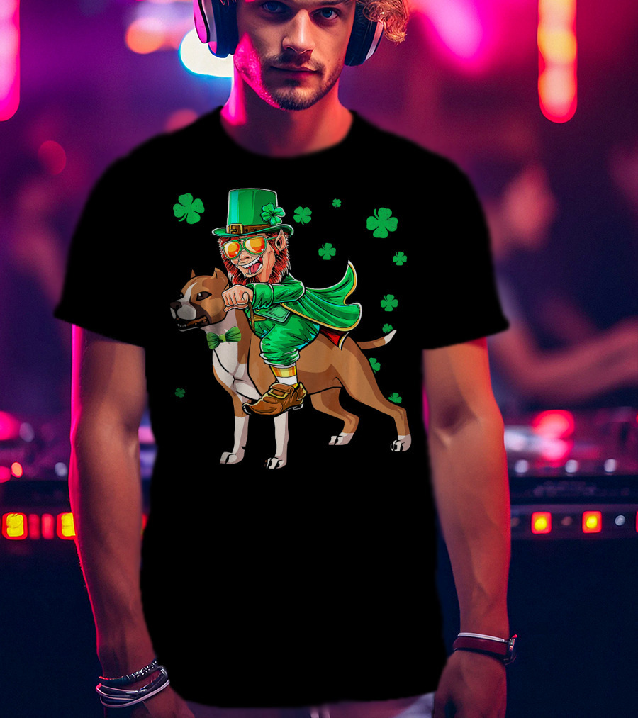 Leprechaun Riding Amstaff With Shamrock St. Patrick's Day T-Shirt