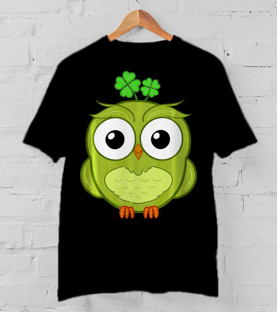 Lucky Green Owl With Shamrock T-Shirt