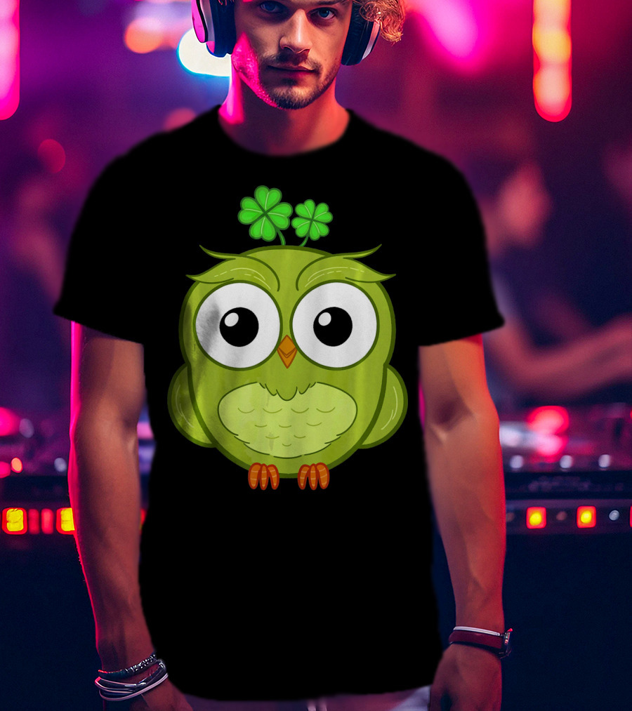 Lucky Green Owl With Shamrock T-Shirt