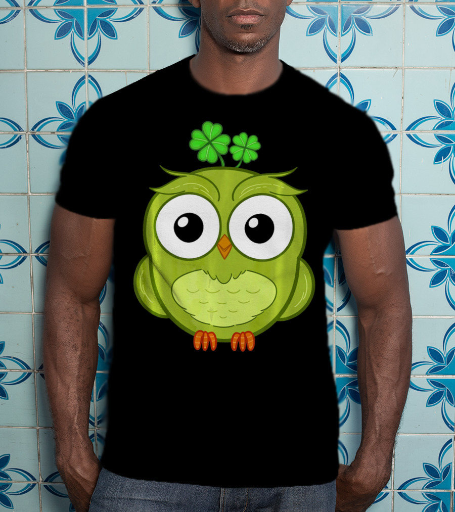 Lucky Green Owl With Shamrock T-Shirt