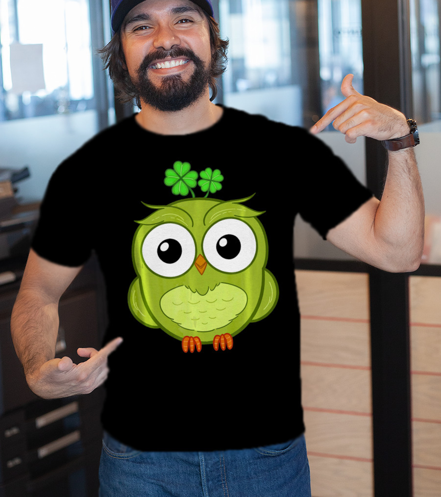 Lucky Green Owl With Shamrock T-Shirt