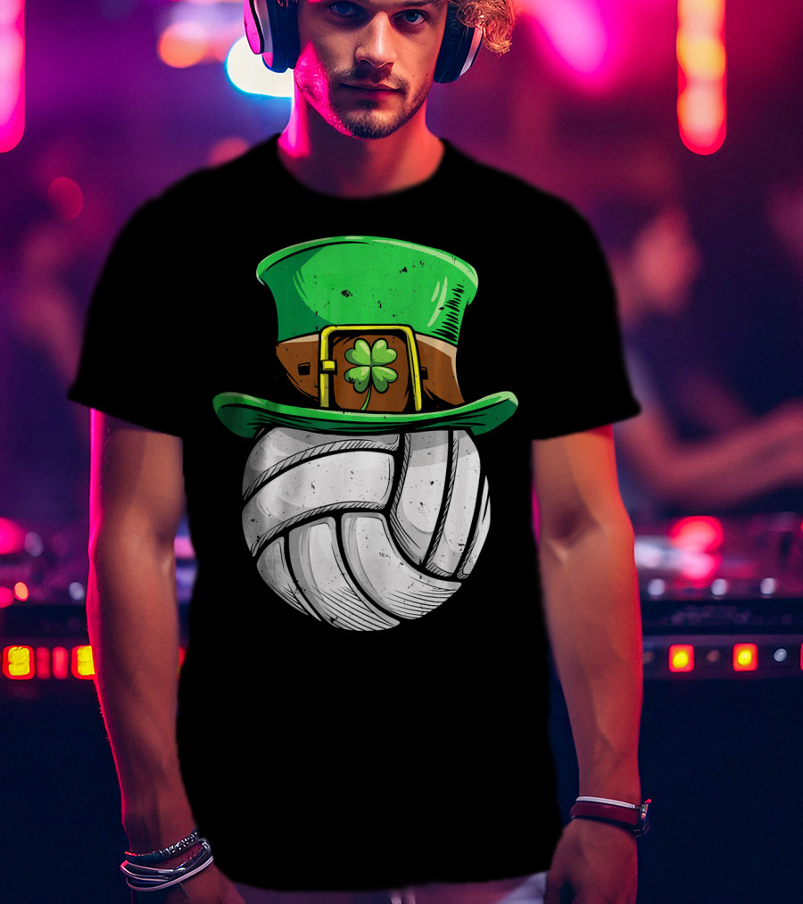 Volleyball Leprechaun Hat With Shamrock T-Shirt