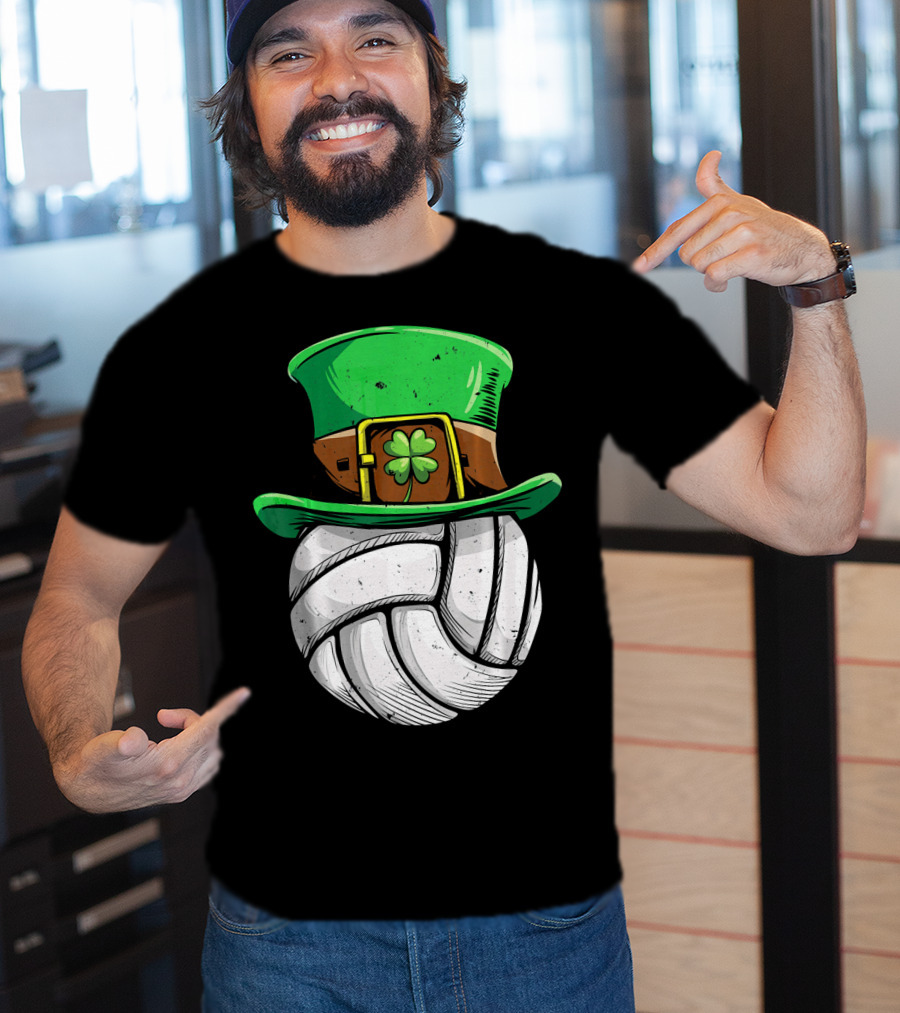 Volleyball Leprechaun Hat With Shamrock T-Shirt