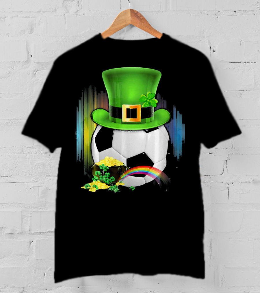 Soccer Ball Leprechaun Hat Pot Of Gold Rainbow Saint Patricks T-Shirt