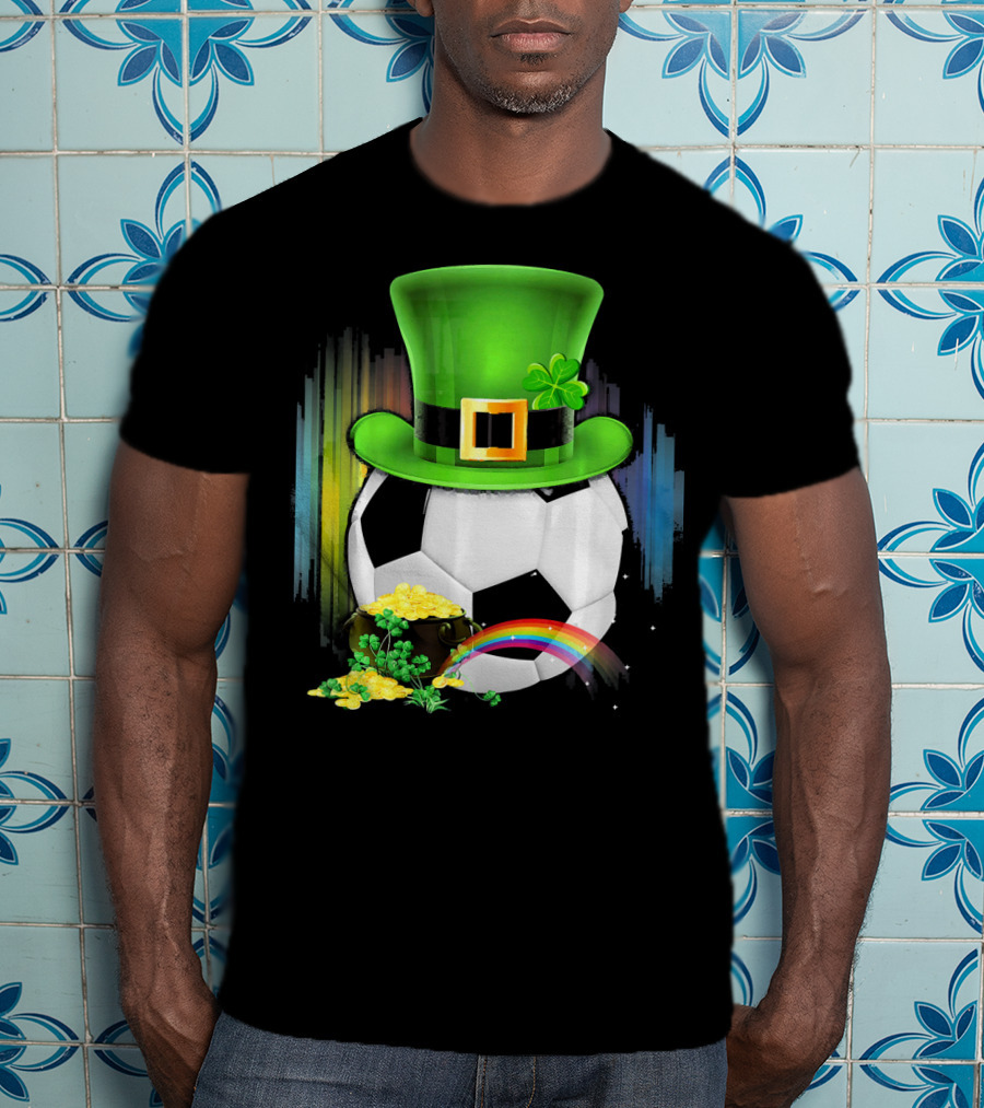 Soccer Ball Leprechaun Hat Pot Of Gold Rainbow Saint Patricks T-Shirt