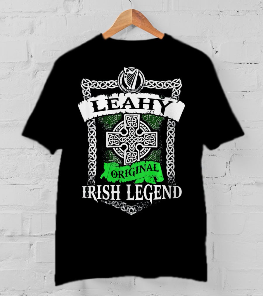 LEAHY Original Irish Legend Celtic Knot Cross Harp Emblem T-Shirt