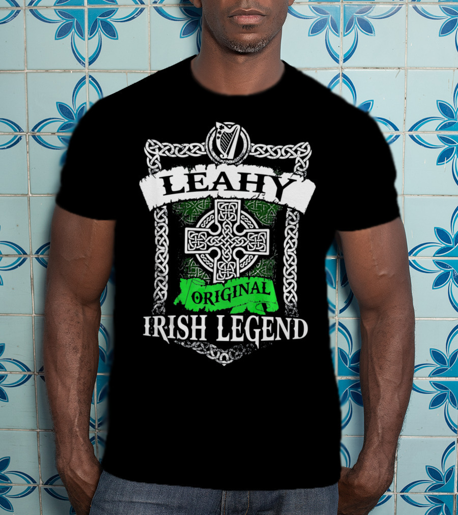 LEAHY Original Irish Legend Celtic Knot Cross Harp Emblem T-Shirt