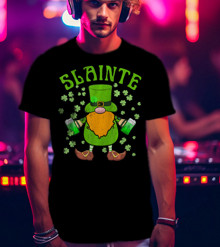 SLAINTE Cute Irish Leprechaun Gnome Green Beer T-Shirt