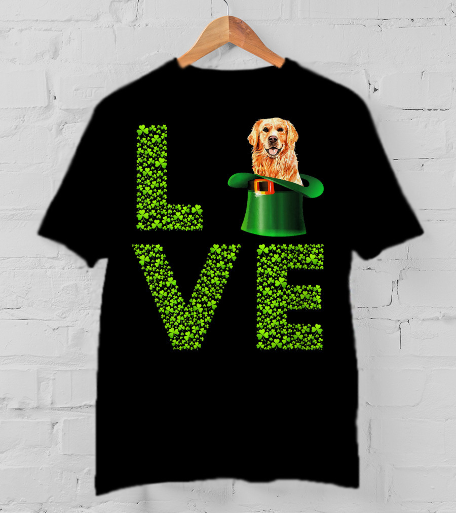 Love Golden Retrievers Dog Leprechaun Hat Shamrocks T-Shirt