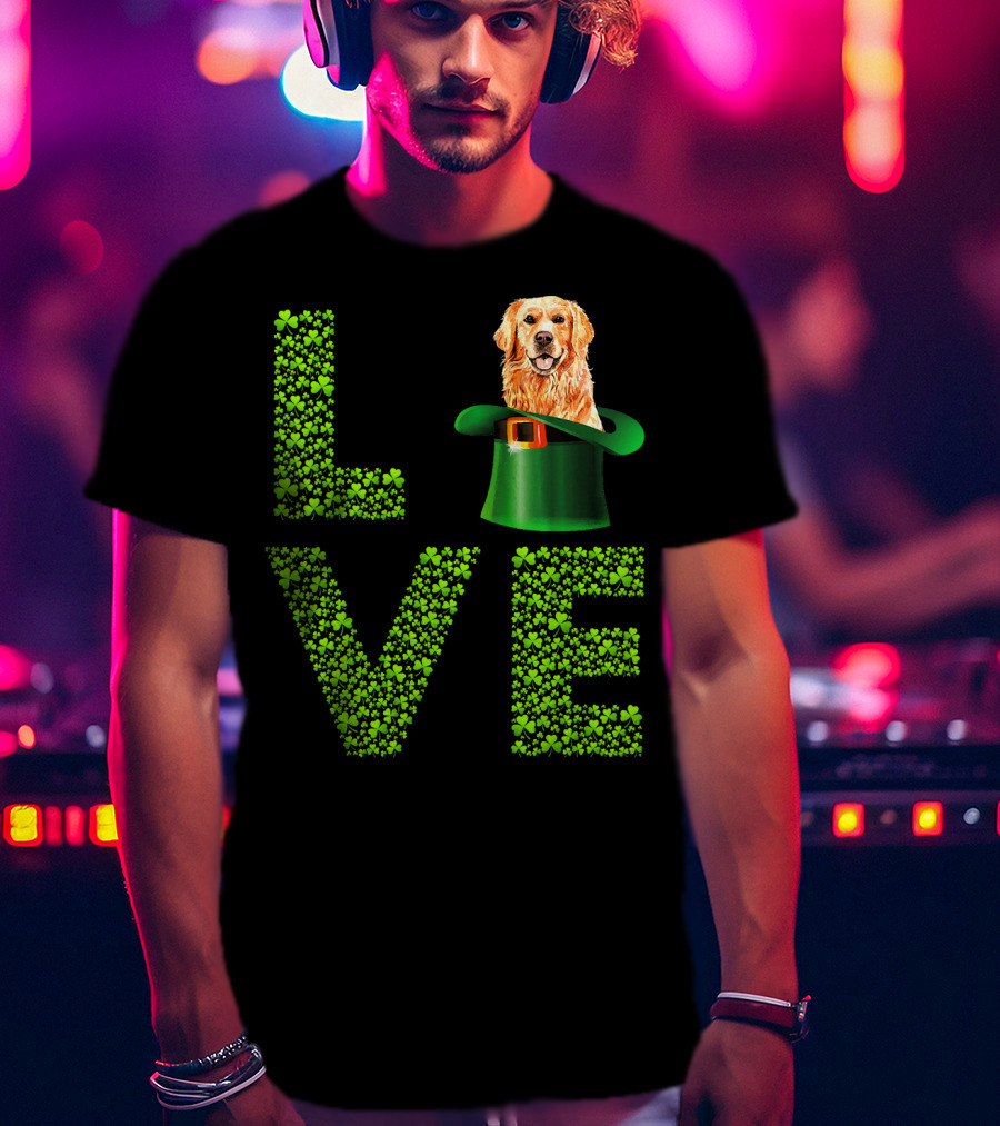 Love Golden Retrievers Dog Leprechaun Hat Shamrocks T-Shirt