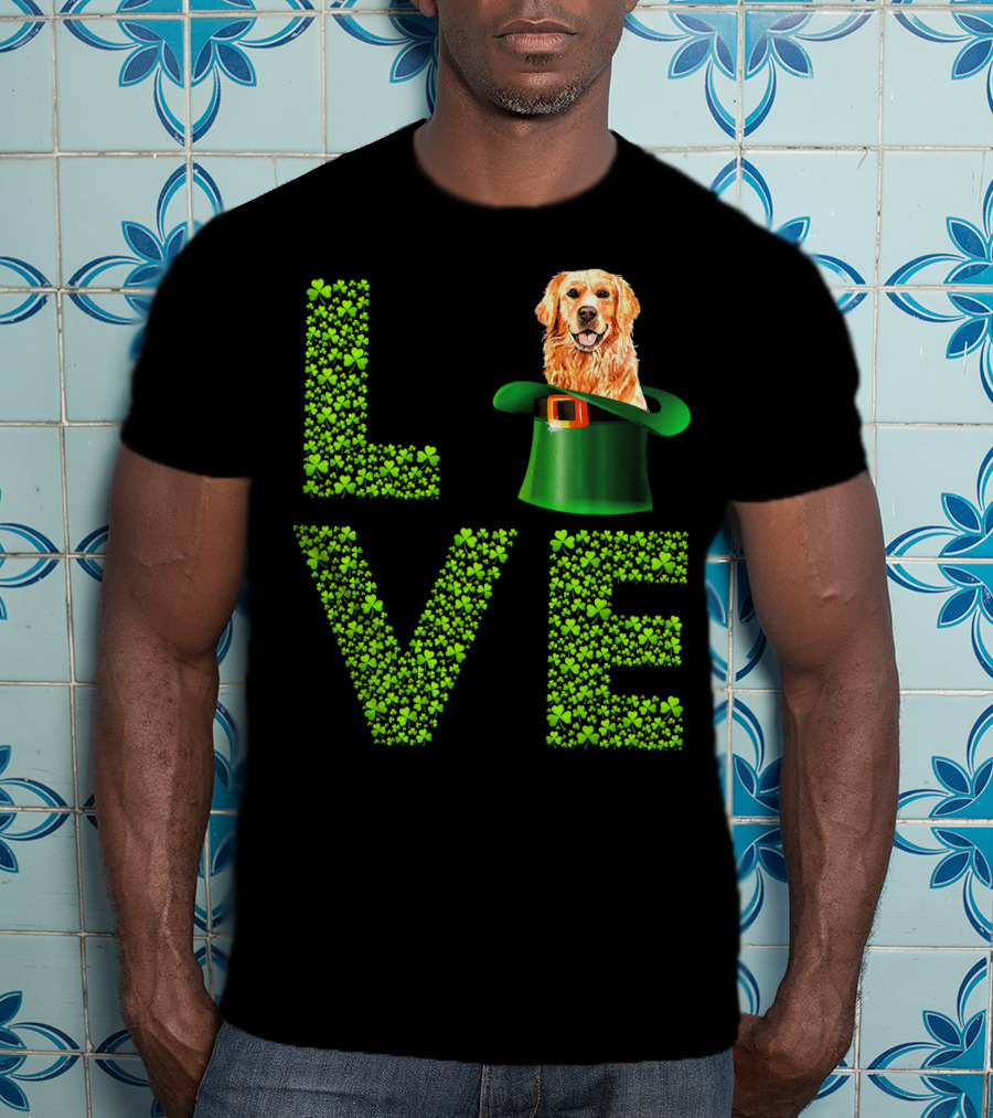 Love Golden Retrievers Dog Leprechaun Hat Shamrocks T-Shirt
