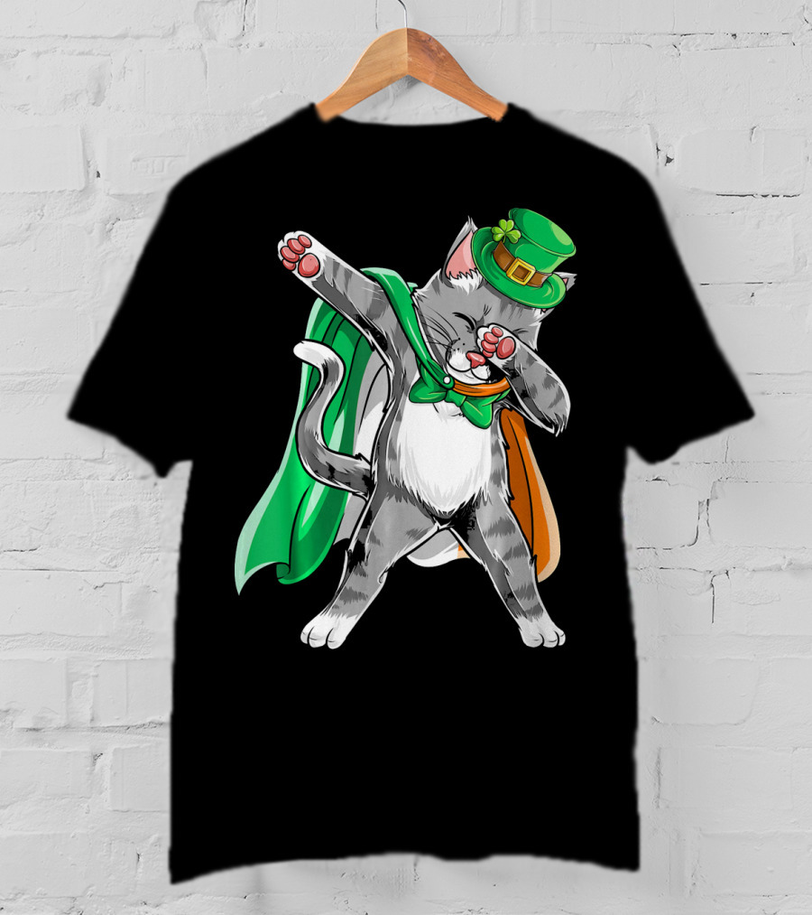 Dabbing Cat Irish Leprechaun St. Patrick's Day T-Shirt