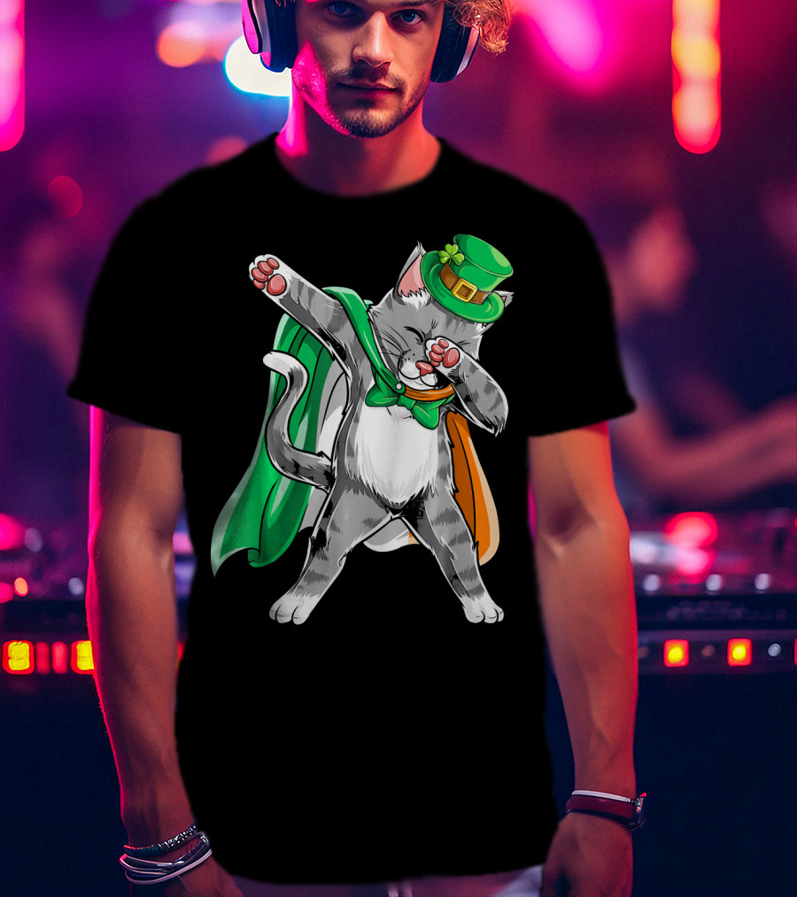Dabbing Cat Irish Leprechaun St. Patrick's Day T-Shirt
