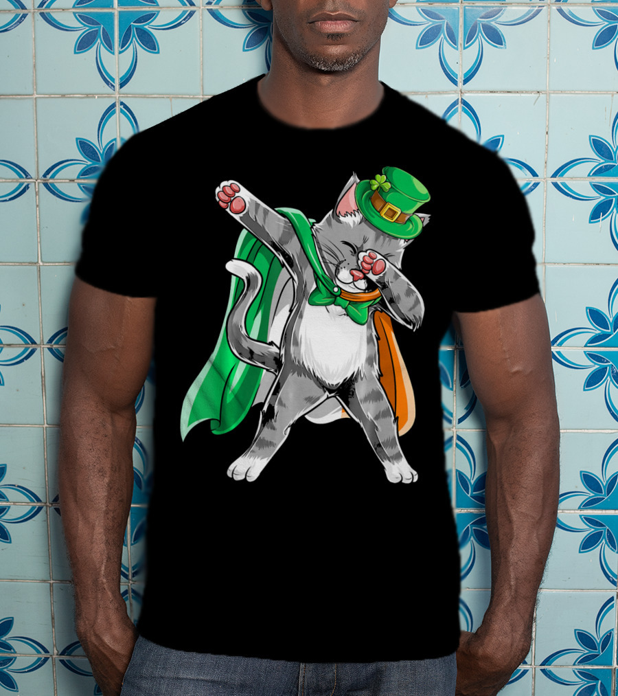 Dabbing Cat Irish Leprechaun St. Patrick's Day T-Shirt