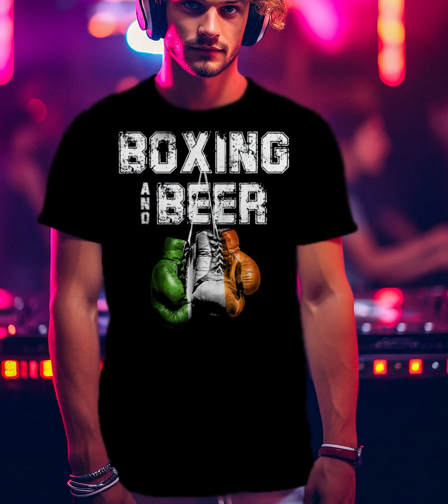 Boxing And Beer Irish Flag Colors Humor T-Shirt