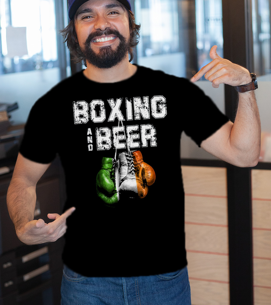 Boxing And Beer Irish Flag Colors Humor T-Shirt
