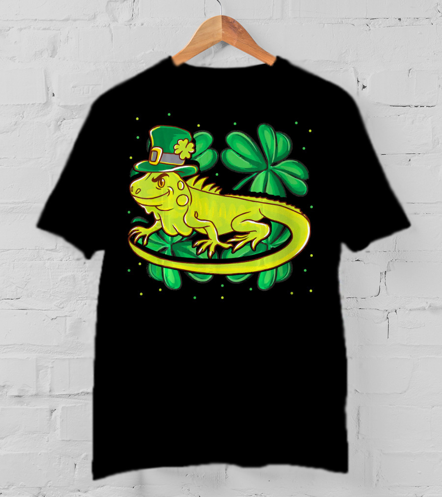 Leprechaun Hat Iguana Shamrock Lucky Charm Reptile T-Shirt