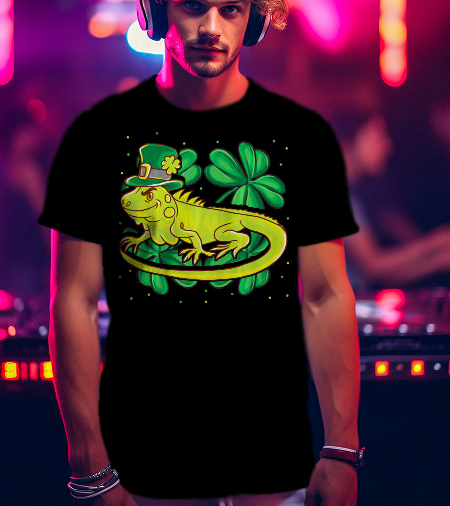 Leprechaun Hat Iguana Shamrock Lucky Charm Reptile T-Shirt