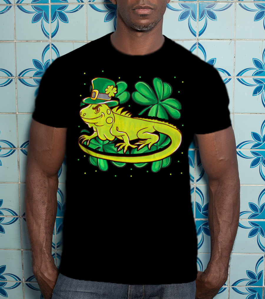 Leprechaun Hat Iguana Shamrock Lucky Charm Reptile T-Shirt