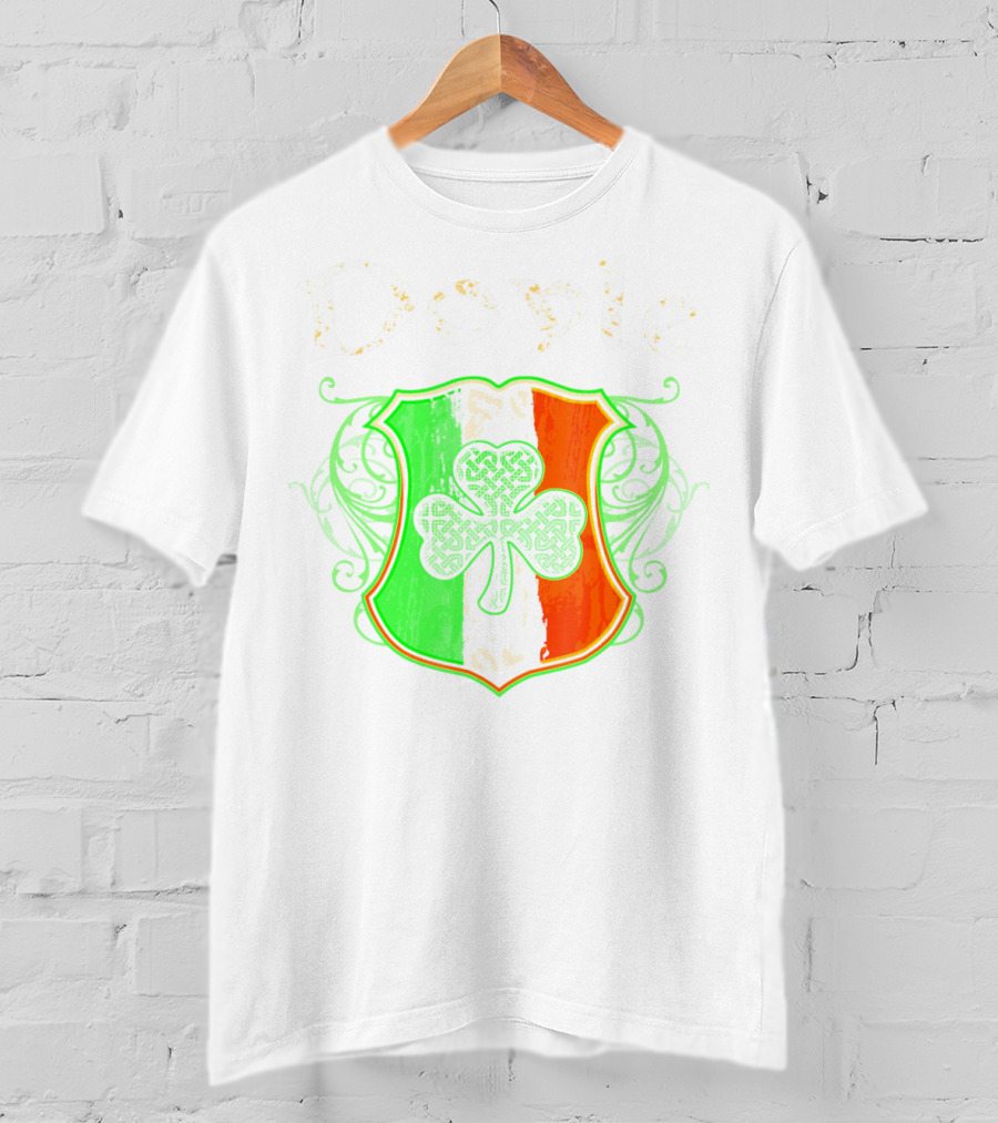 Doyle Irish Last Name Shamrock Shield Irish Flag T-Shirt