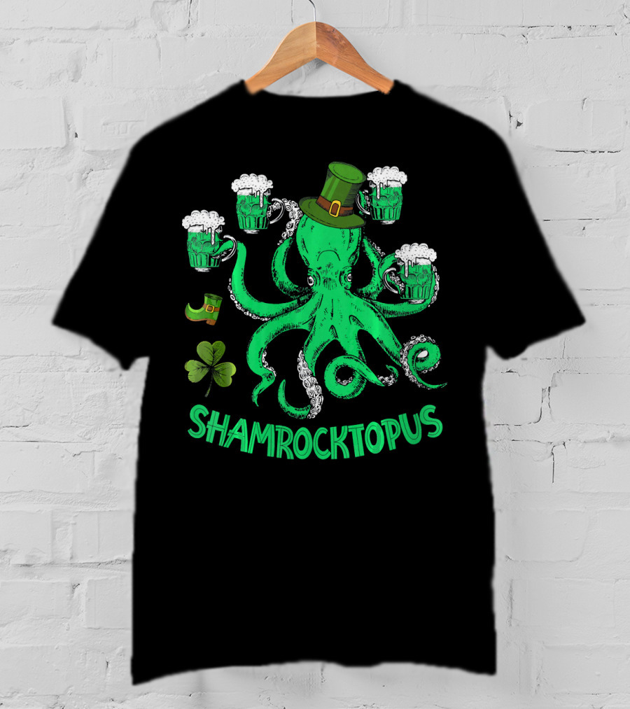 Shamrocktopus Leprechaun Hat Beer Mugs St. Patrick's Day T-Shirt