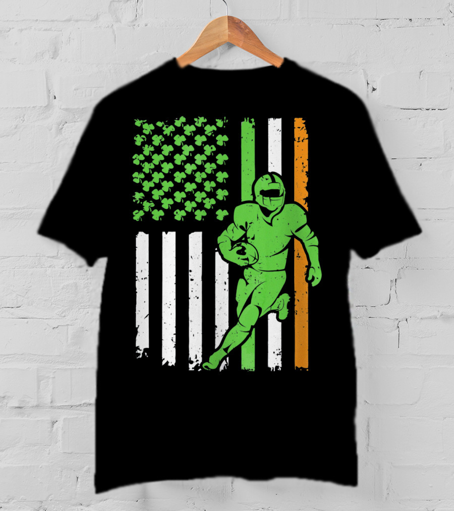 Irish American Football Flag St Patricks Day Shamrock Stripes T-Shirt
