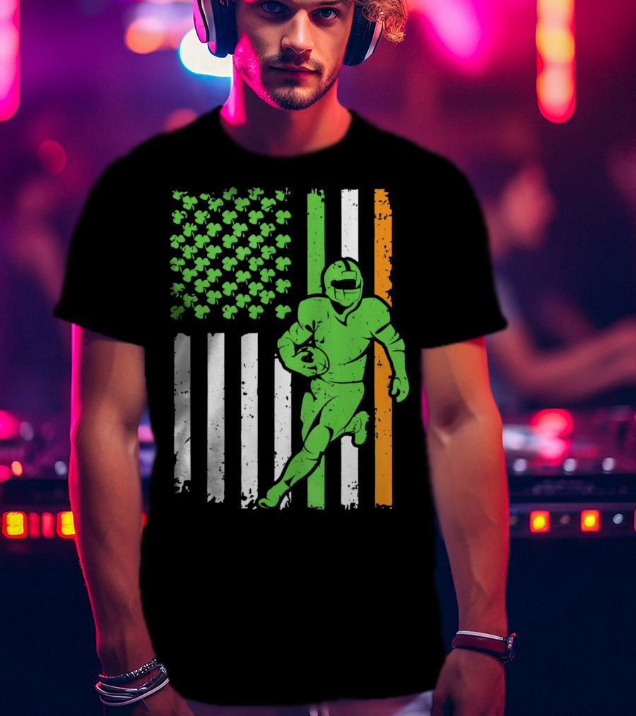 Irish American Football Flag St Patricks Day Shamrock Stripes T-Shirt