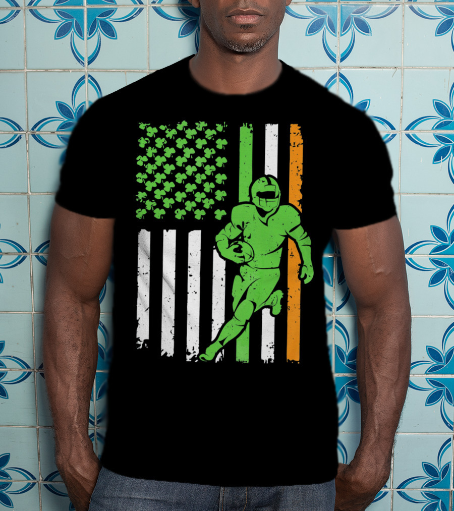 Irish American Football Flag St Patricks Day Shamrock Stripes T-Shirt