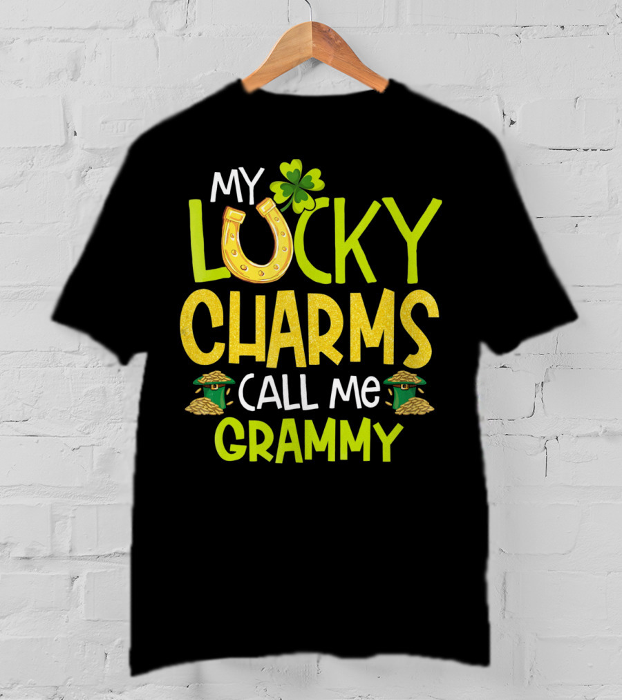 My Lucky Charms Call Me Grammy With Horseshoe Clover Gold Pots T-Shirt