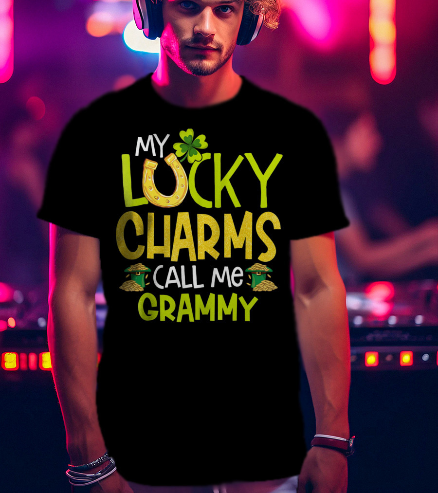 My Lucky Charms Call Me Grammy With Horseshoe Clover Gold Pots T-Shirt
