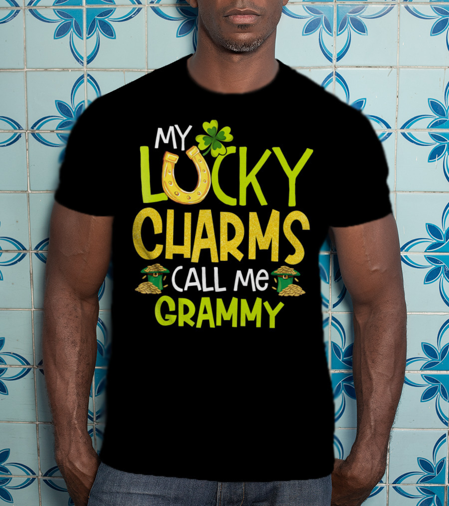 My Lucky Charms Call Me Grammy With Horseshoe Clover Gold Pots T-Shirt