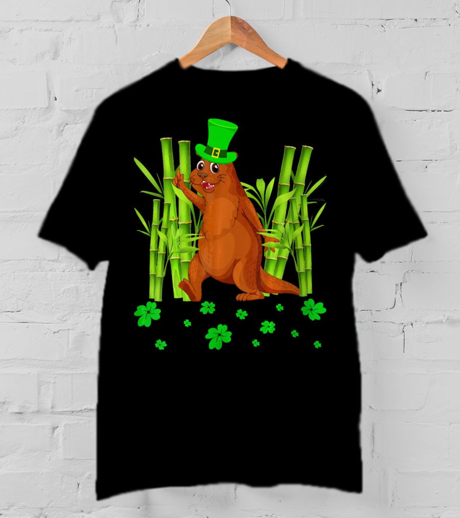 Leprechaun Otter St Patricks Day Shamrock Bamboo T-Shirt