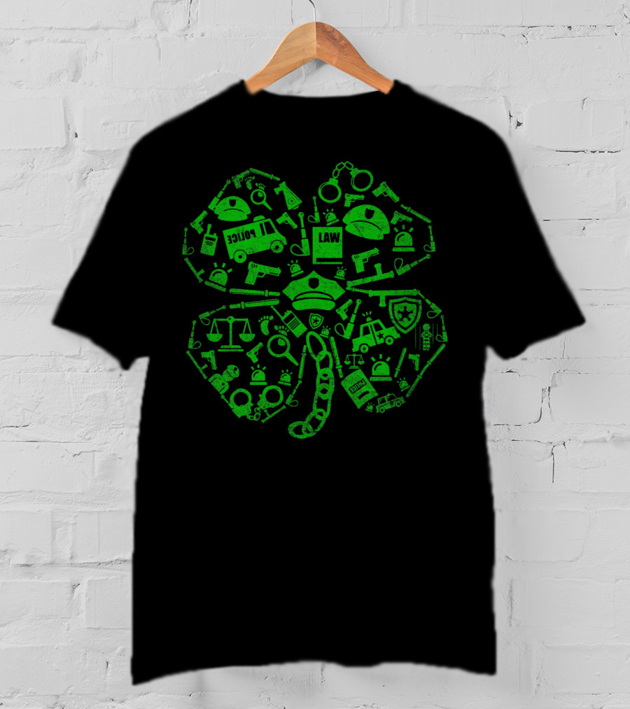 Police Officer St Patricks Day Shamrock Law Enforcement Icons T-Shirt