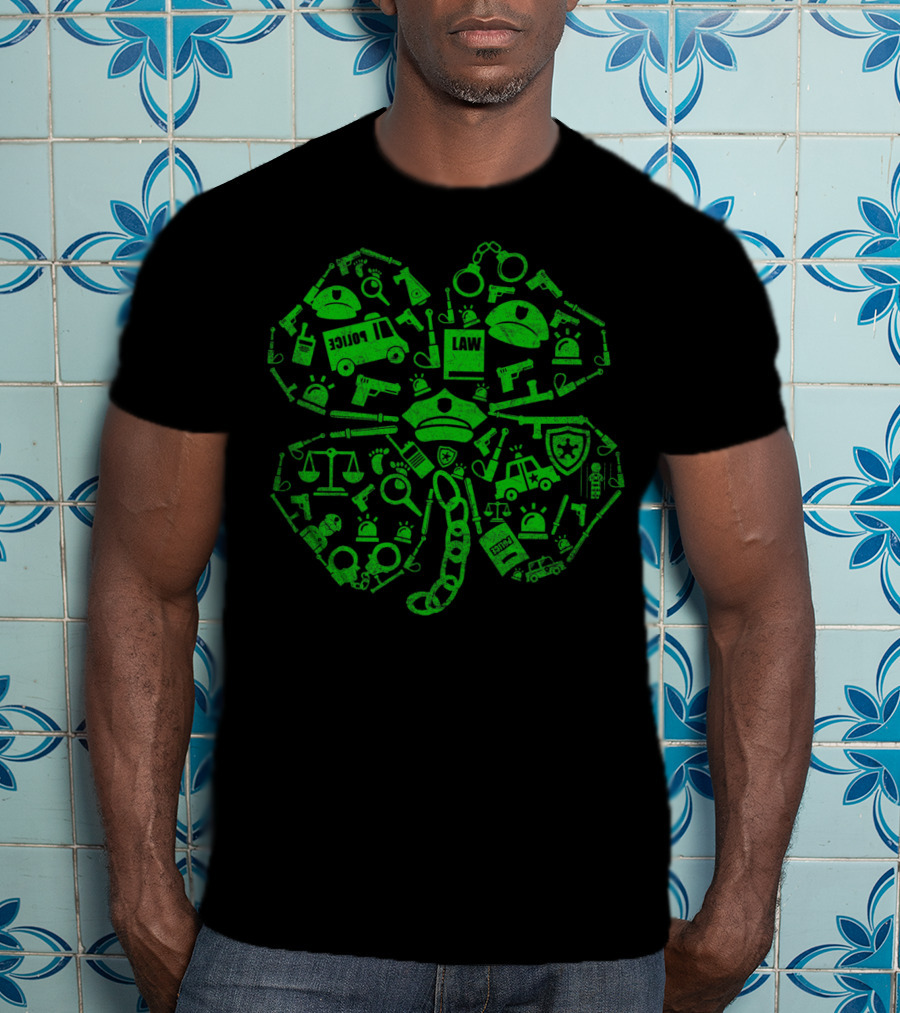 Police Officer St Patricks Day Shamrock Law Enforcement Icons T-Shirt