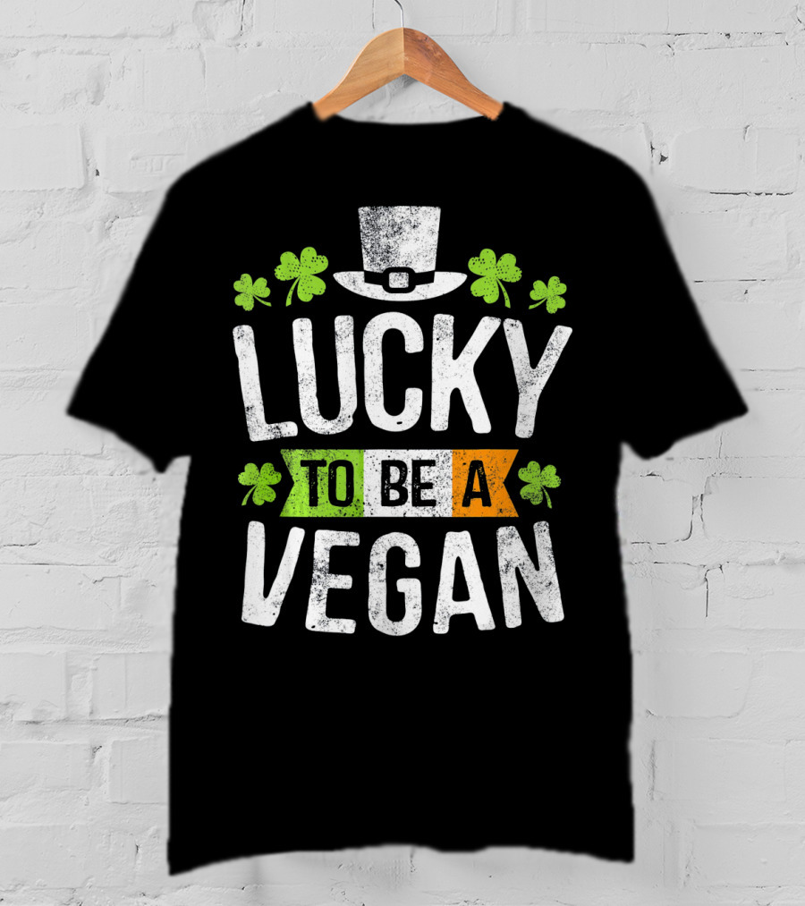 Lucky To Be A Vegan Funny St Patrick's Day Shamrock Hat T-Shirt