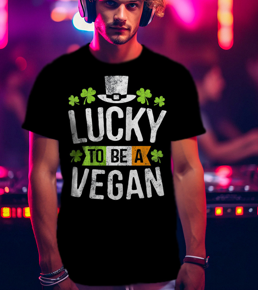 Lucky To Be A Vegan Funny St Patrick's Day Shamrock Hat T-Shirt
