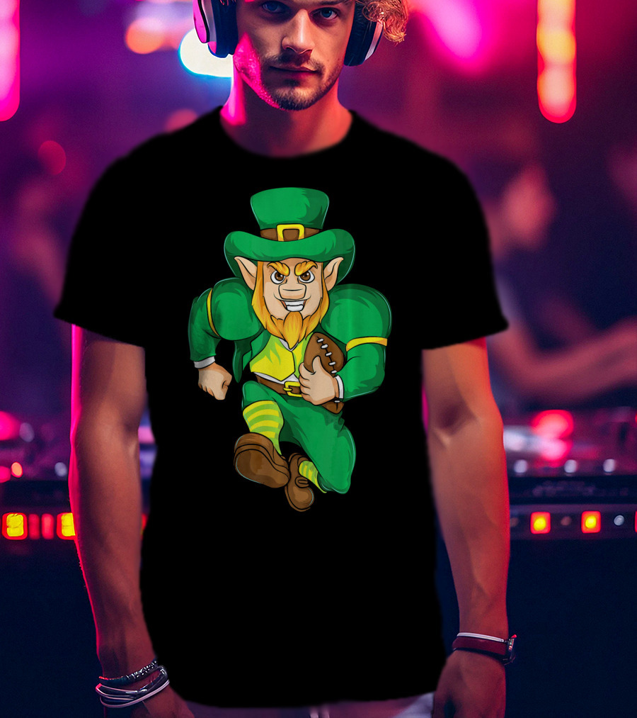 Irish Football Leprechaun St Patricks Running With Ball T-Shirt